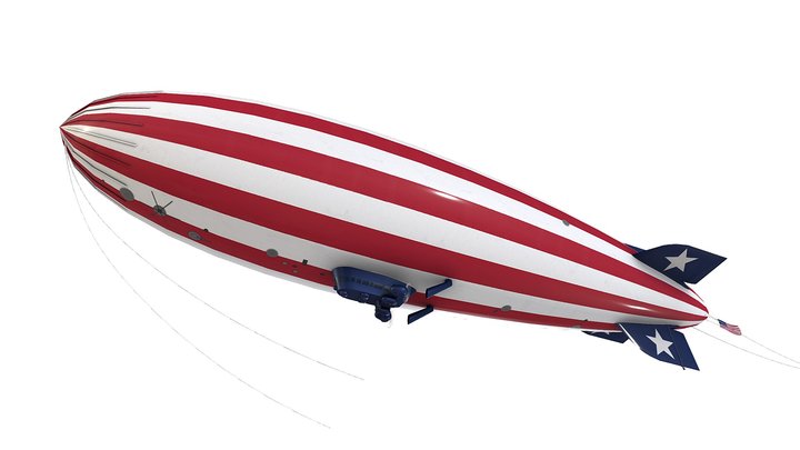 Low Poly Airship Blimp - US flag 1 Livery 3D Model