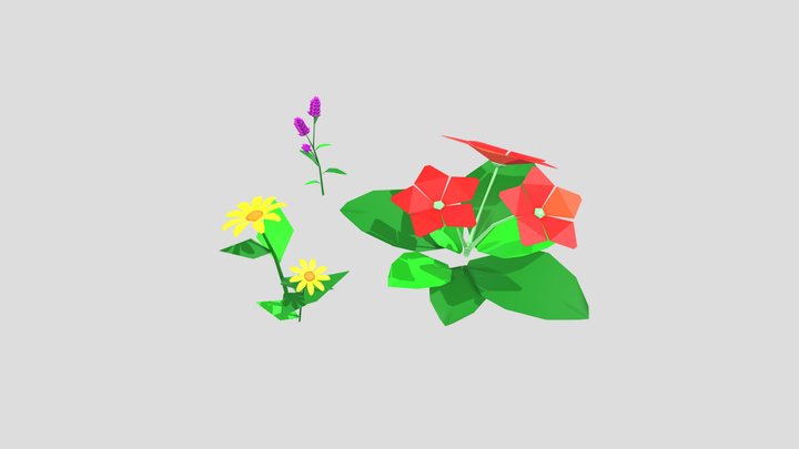 Low Poly Flowers 3D Model