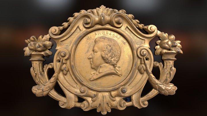 Mozart – antique gilded plaque 3D Model