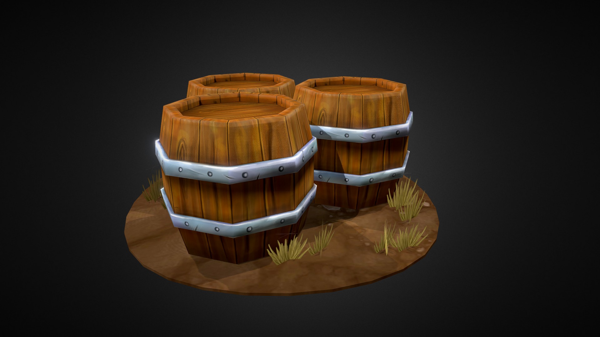 3D model Barrels – hand painted - This is a 3D model of the Barrels - hand painted. The 3D model is about a few gold and silver bowls.