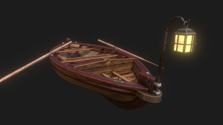 Pirate Rowboat with Lamp 3D Model