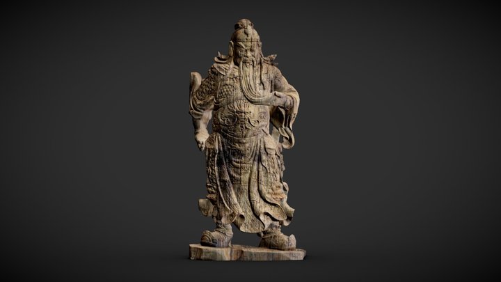 Guan Yu dilapidated wood sculpture 3D Model