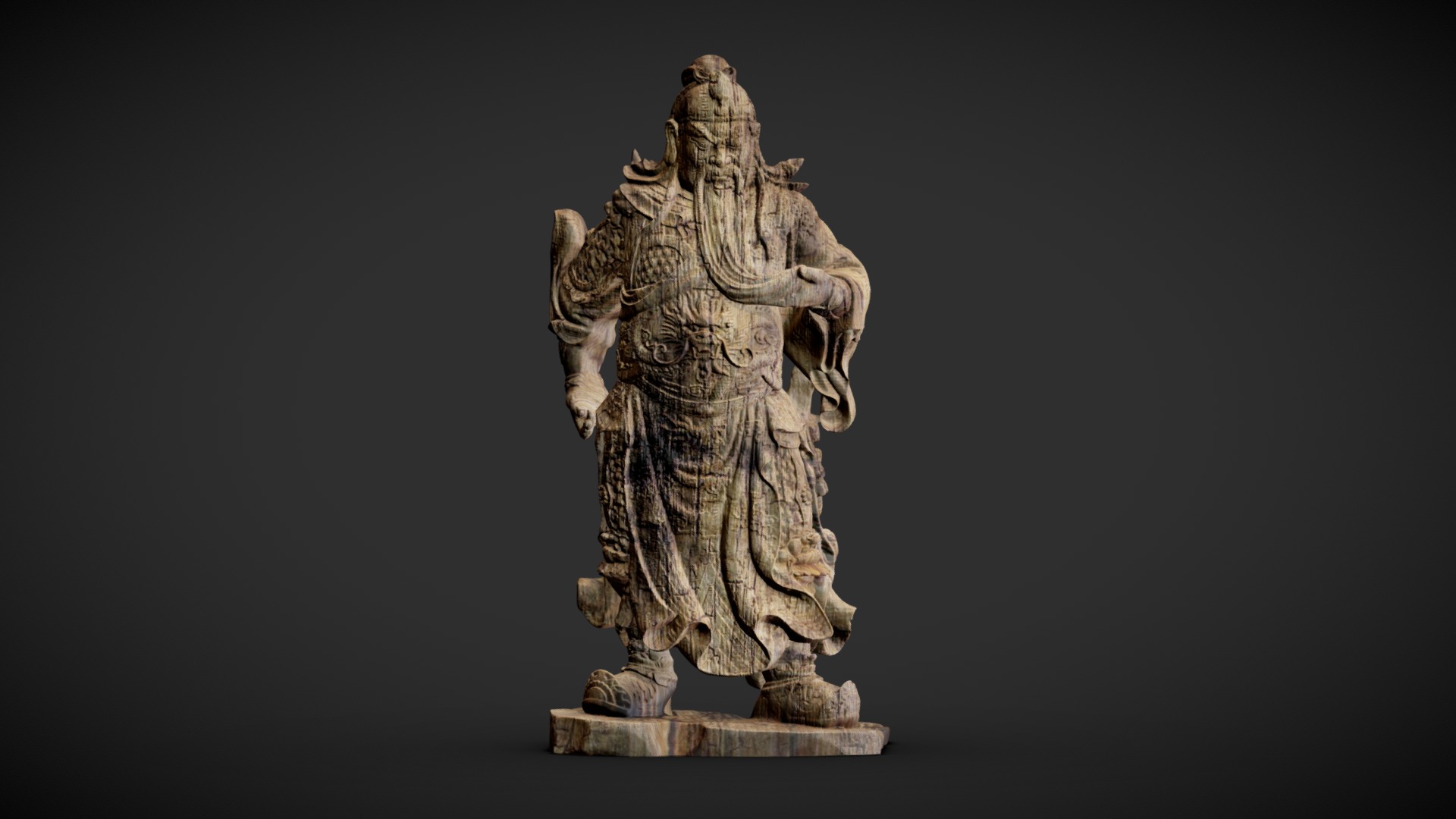 3D model Guan Yu dilapidated wood sculpture - This is a 3D model of the Guan Yu dilapidated wood sculpture. The 3D model is about a statue of a person with a sword.