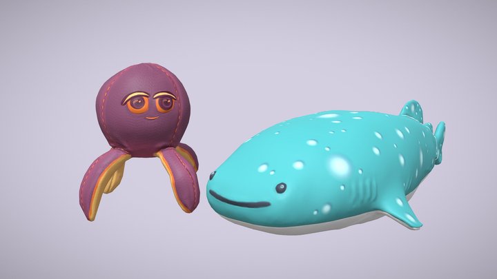 plush octopus & whale shark 3D Model