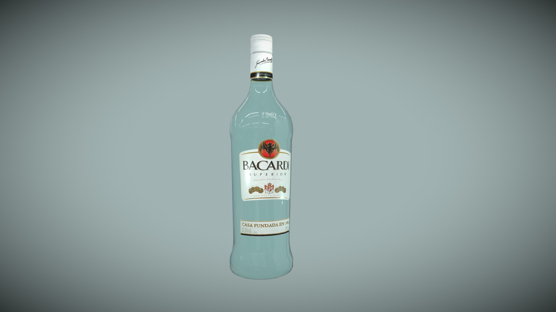 3D model Bacardi bottle medium-poly - This is a 3D model of the Bacardi bottle medium-poly. The 3D model is about a bottle of alcohol.
