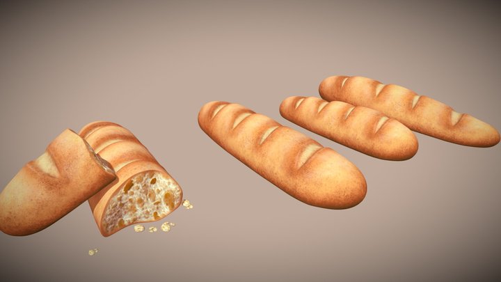 Baquette Bread 3D Model