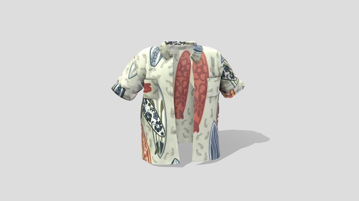 Men's Open Front Summer Shirt 3D Model