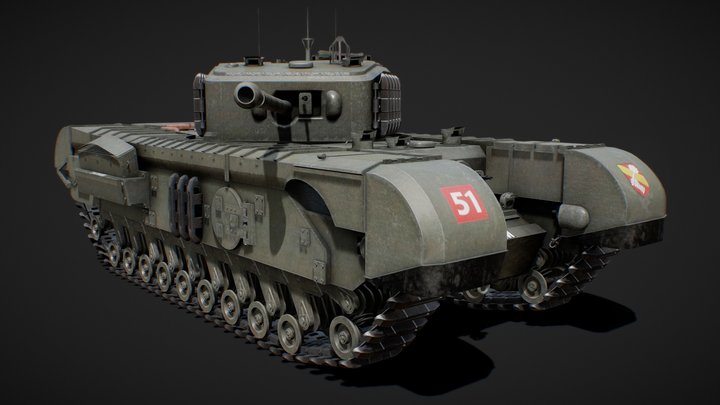Churchill Mk. VII A22F- WW2 British Heavy Tank 3D Model