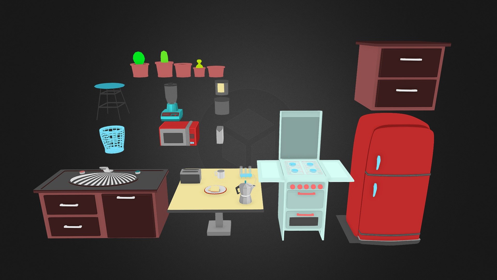 Lowpoly vintage kitchen Assets - Buy Royalty Free 3D model by Yuri ...
