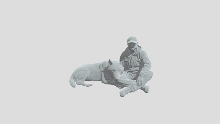 Hunter and Wolf in the Woods 3D Model