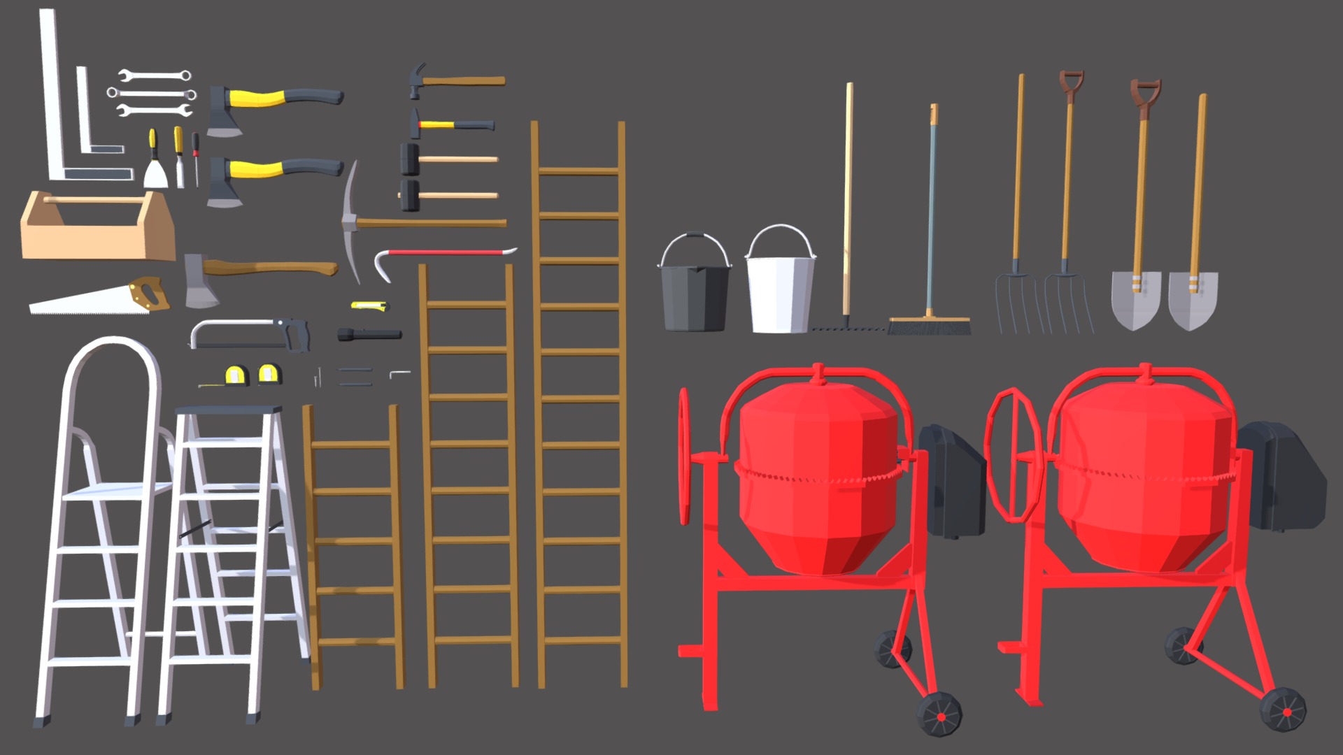 3D model Low Poly – Tools Pack - This is a 3D model of the Low Poly - Tools Pack. The 3D model is about a screenshot of a computer.