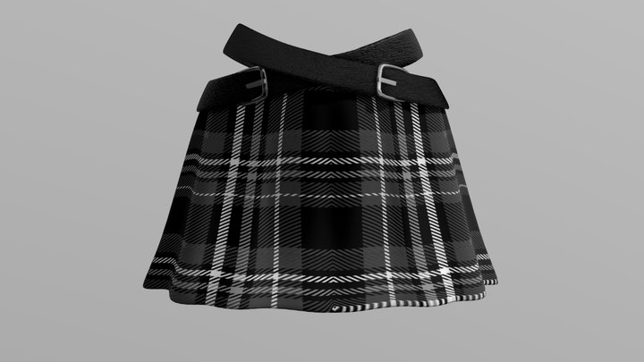 Plaid A line short skirt with belts 3D Model