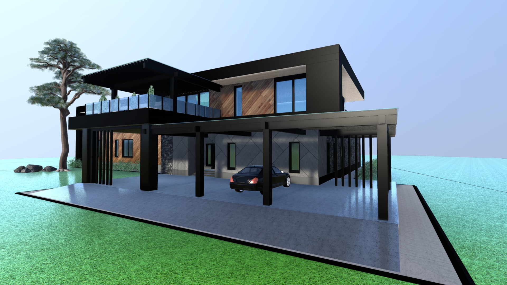 3D model High-tech house 750m.q - This is a 3D model of the High-tech house 750m.q. The 3D model is about a house with a pool.