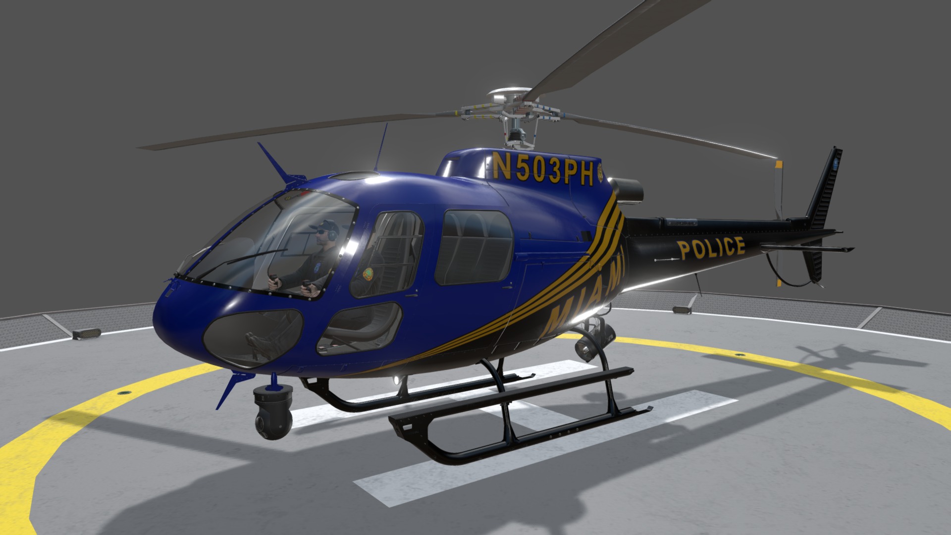 3D model AS-350 Miami City Police Animated - This is a 3D model of the AS-350 Miami City Police Animated. The 3D model is about a helicopter on a runway.