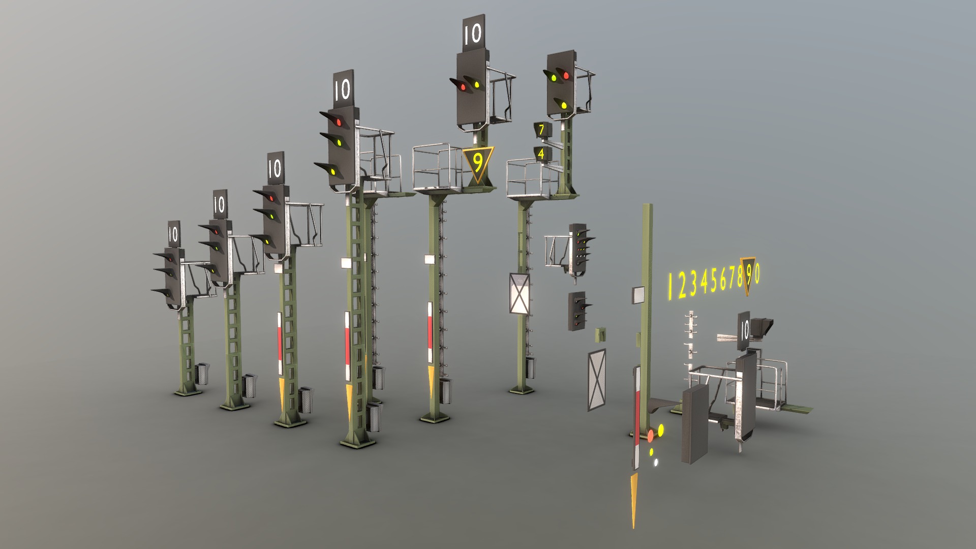 3D model Railway Signals KS (WIP-4) (Low-Poly) - This is a 3D model of the Railway Signals KS (WIP-4) (Low-Poly). The 3D model is about a group of electronic devices.