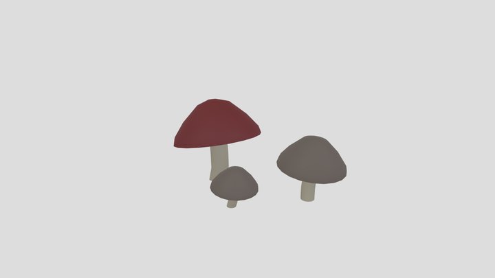 Mushrooms Near Boulder 3D Model