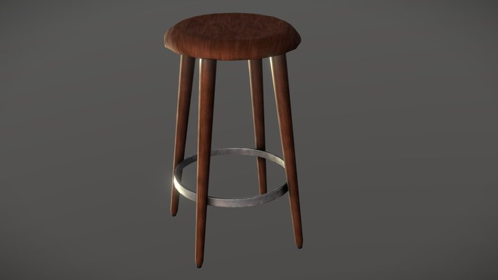 Game-ready wooden stool 3D Model