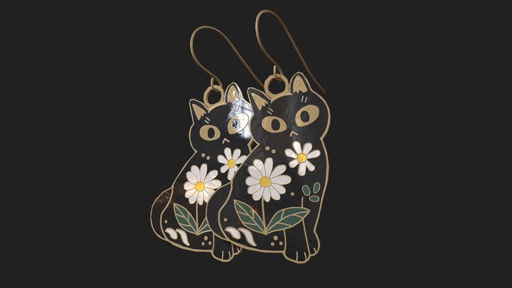 Cat Enamel Earring 3D Model