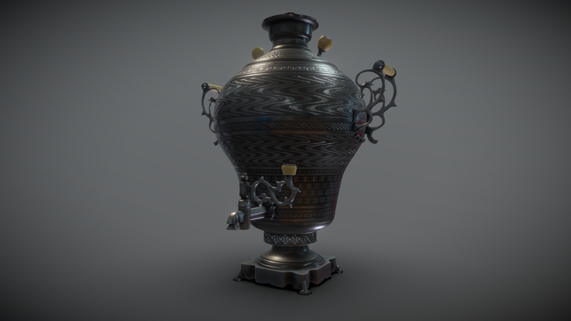 3D model Samovar - This is a 3D model of the Samovar. The 3D model is about a metal vase with a handle.