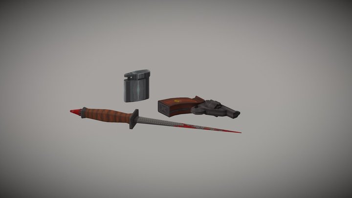 Lighter, Stiletto and Revolver 3D Model