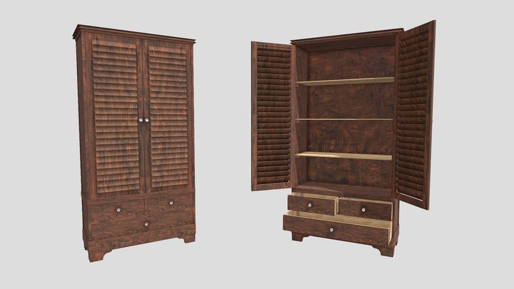 Shutter Cabinet  - Colonial Style 3D Model
