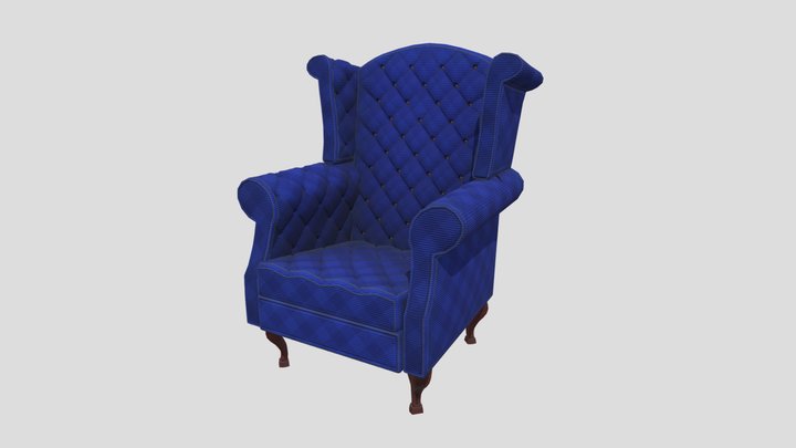 Fabric Wingback Chesterfield Chair 3D Model