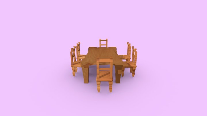 Wood Dinner Table 3D Model