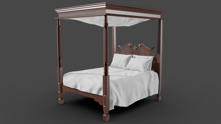 Antique Canopy Bed 3D Model
