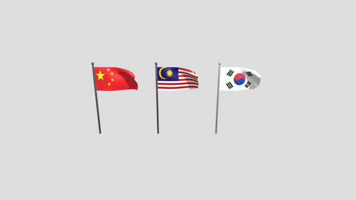 3-asian-flags 3D Model