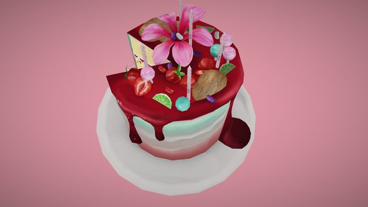 Strawberry daiquiri birthday cake 3D Model