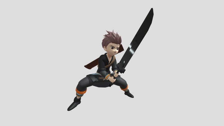 Boy Anime with Sword 3D Model