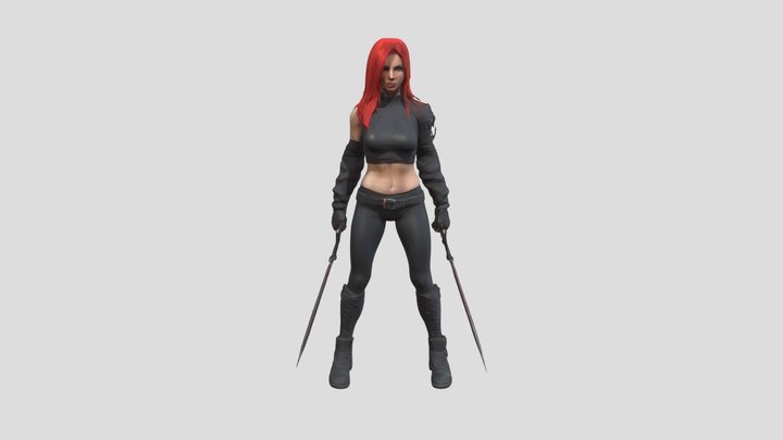 fantasy female assassin, red hair 3D Model