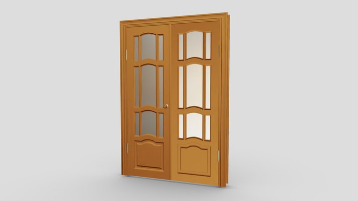 Double orange wooden door 3D Model