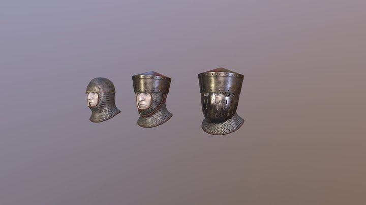 13th century helmets and mail coif 3D Model