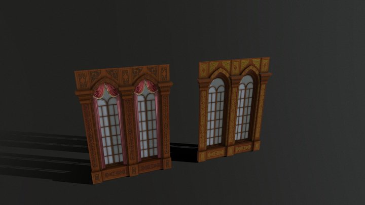 Lowpoly victorian inside windows 3D Model