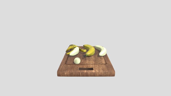 Banana on cutting board 3D Model