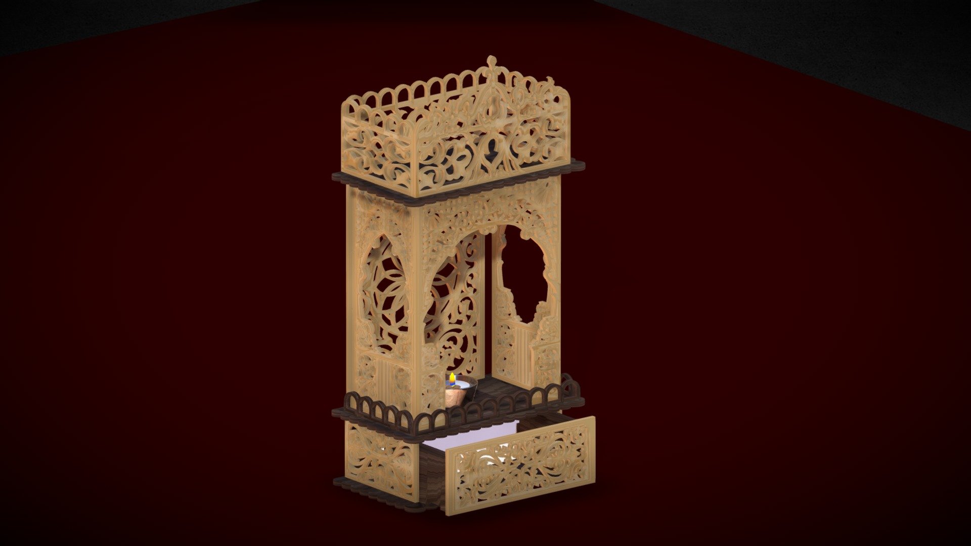 Ornamented tealight with drawer