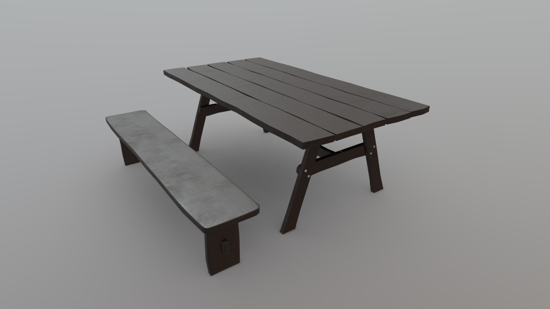 3D model Bench and Table - This is a 3D model of the Bench and Table. The 3D model is about a wooden table with a bench.