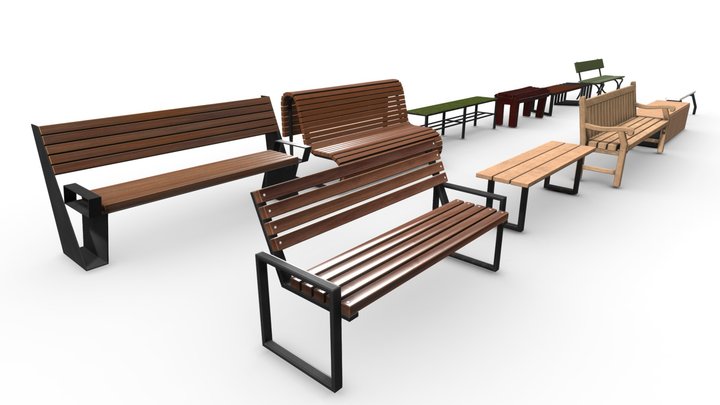 CITY Street Bench Wood [SoftField] 3D Model