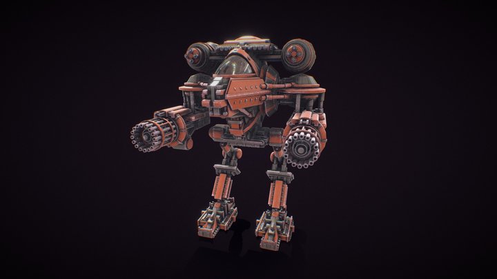Battle Mech of Primitive Shapes (Textured) 3D Model
