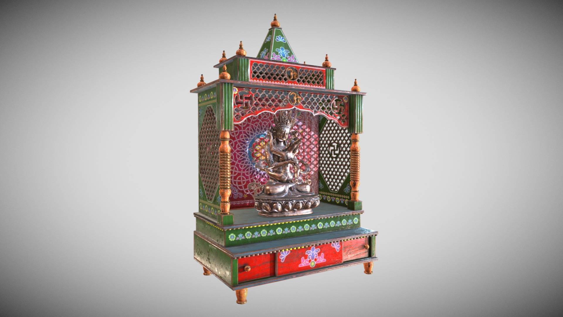 3D model Home Temple - This is a 3D model of the Home Temple. The 3D model is about a colorful building with a statue on top.
