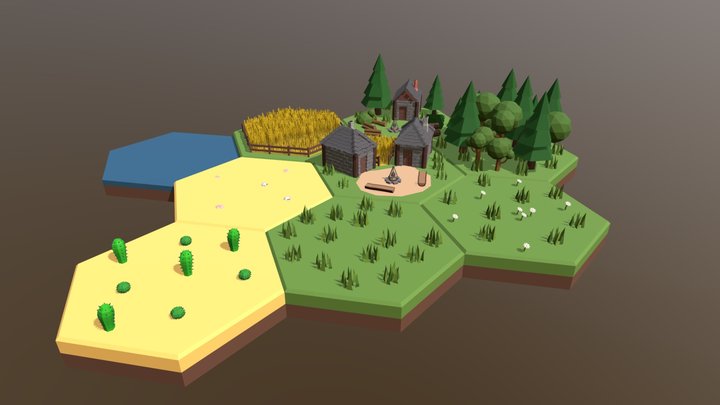 Low Poly Nature Tiles 3D Model