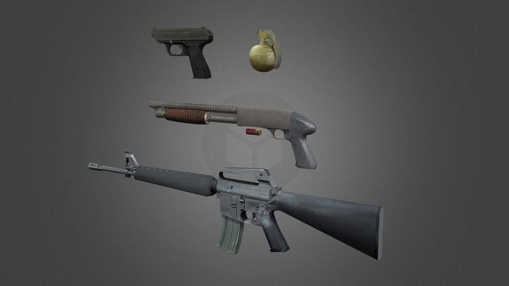 A few low poly retro weapons 3D Model