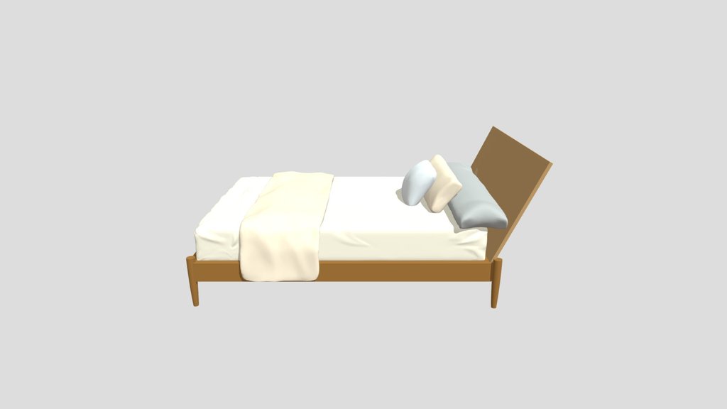 Wooden Bed with Pillows and Sheets