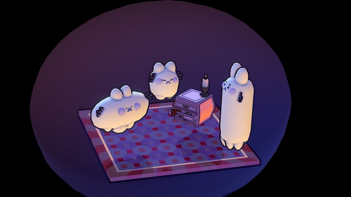Ghost Kitties - Lowpoly 3D Model