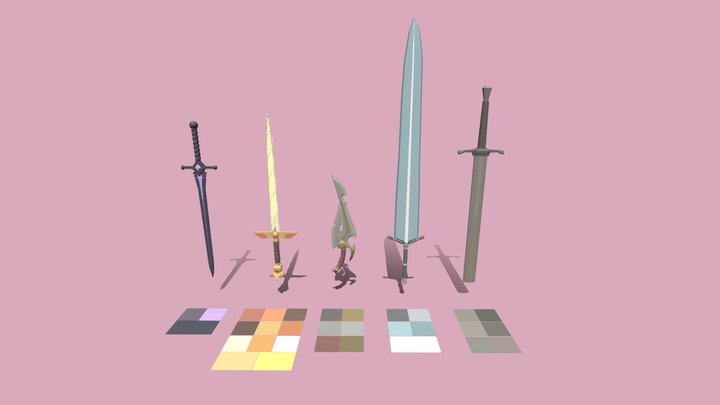 Colored Swords With Color Palette 3D Model