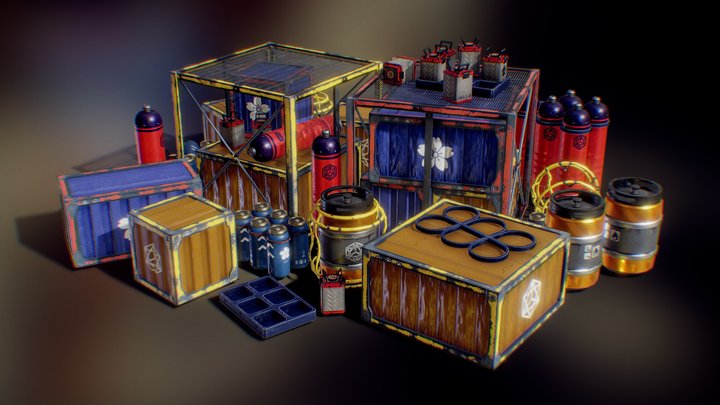 LowPoly SciFi Containers Pack 3D Model