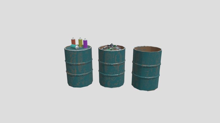 Barrels and Spraycans 3D Model