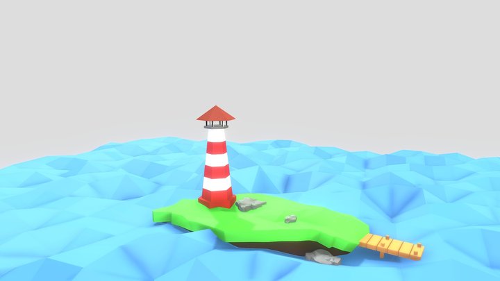Lighthouse on the island. 3D Model