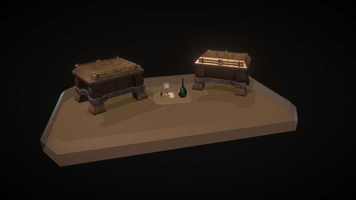 Animated Chest, Bottle & Chalice. 3D Model